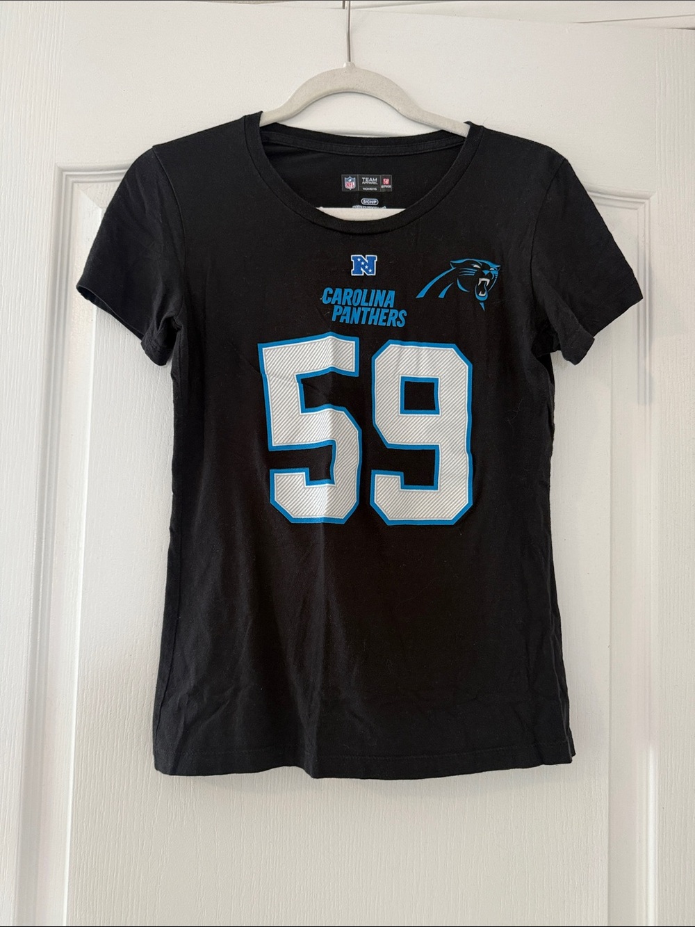 NFL Carolina Panthers Black Tee with White and Blue Number 59